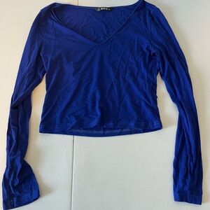 ❤️ SHEIN Blue Crop Fitted Blouse